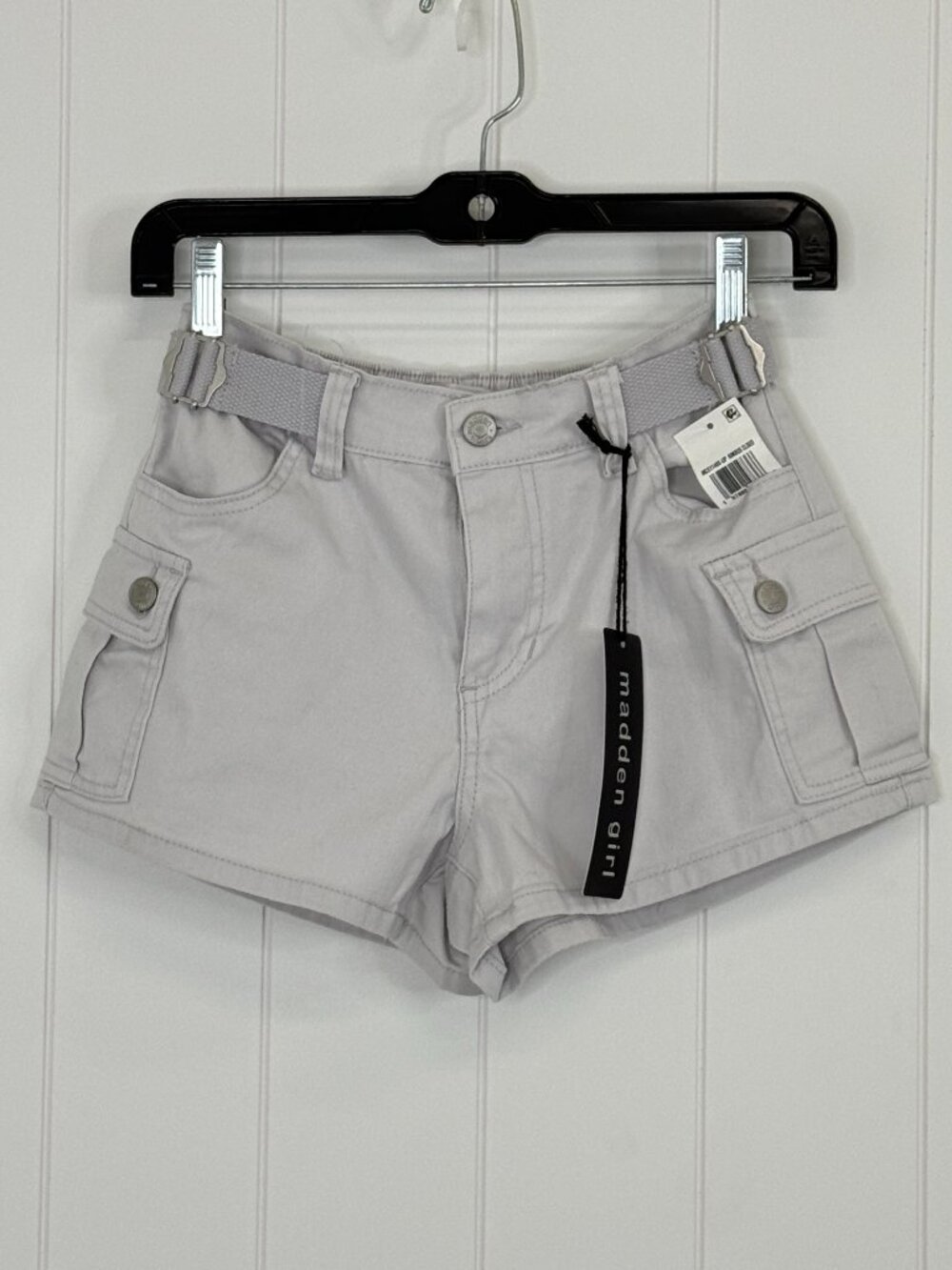 Madden Girl Cargo Shorts Juniors XS Nimbus Cloud Gray Utility Stretch NWT Belted